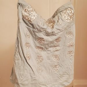 Limited large strapless mint blue embroidered top